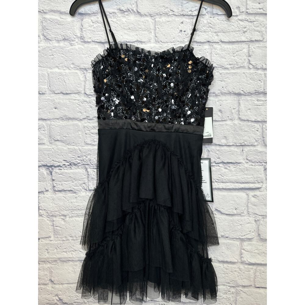 City Studio Black Mini Dress w/ Sparkled Bodice and Ruffled Net Skirt NWT Size 0